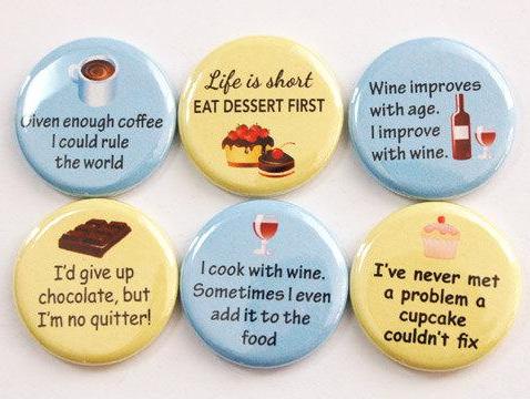 Food & Wine Set of Six Magnets in Blue & Yellow - Kelly's Handmade