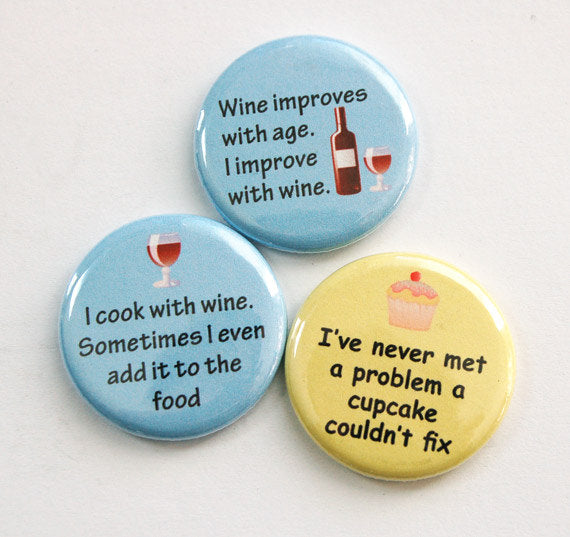 Food & Wine Set of Six Magnets in Blue & Yellow - Kelly's Handmade