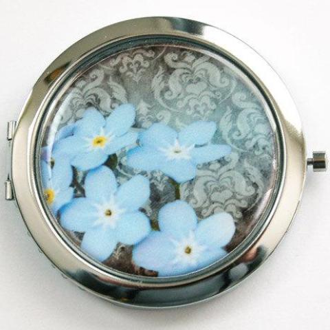 Floral Compact Mirror in Blue & Grey - Kelly's Handmade