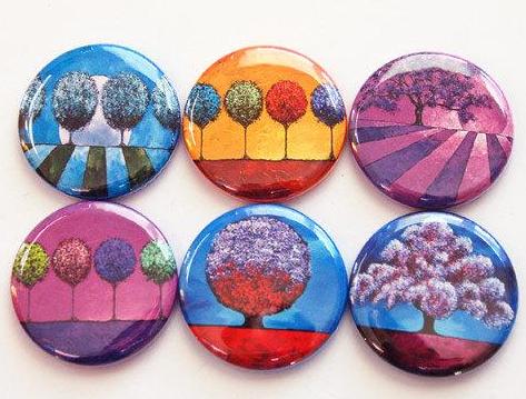 Abstract Trees Set of Six Magnets - Kelly's Handmade