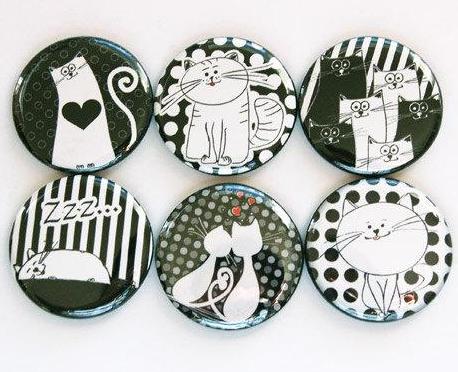 Cats in Black & White Set of Six Magnets - Kelly's Handmade