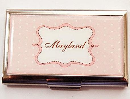 Polka Dot Personalized Business Card Case in Pink - Kelly's Handmade