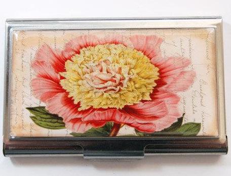 Flower Business Card Case in Pink & Tan - Kelly's Handmade