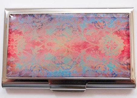 Abstract Business Card Case in Blues Purples & Red - Kelly's Handmade