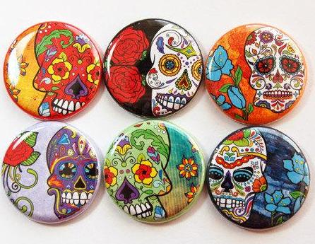 Sugar Skull Sets Of Six Magnets - Kelly's Handmade