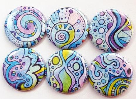Abstract Design Set of Six Magnets in Blue Purple & Green - Kelly's Handmade