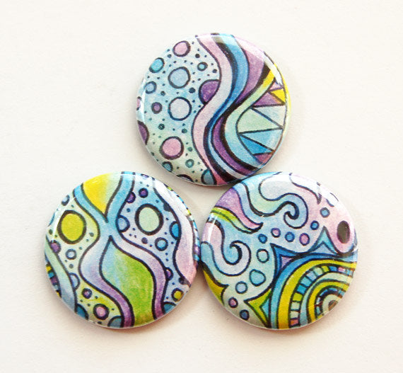 Abstract Design Set of Six Magnets in Blue Purple & Green - Kelly's Handmade