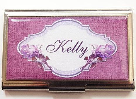 Elegant Floral Business Card Case in Purple - Kelly's Handmade