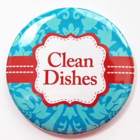 Damask Clean Dishes Dishwasher Magnet in Turquoise & Red - Kelly's Handmade
