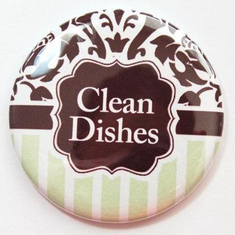 Damask Clean Dishes Dishwasher Magnet in Brown & Green - Kelly's Handmade