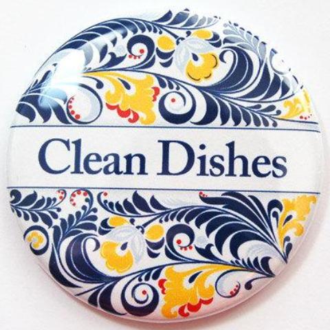 Floral Clean Dishes Dishwasher Magnet in Blue & Yellow - Kelly's Handmade