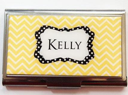 Chevron Business Card Case in Yellow - Kelly's Handmade