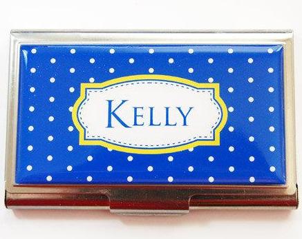 Polka Dot Business Card Case in Blue - Kelly's Handmade