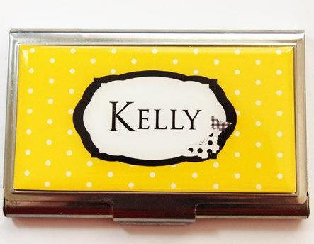Polka Dot Business Card Case in Yellow - Kelly's Handmade