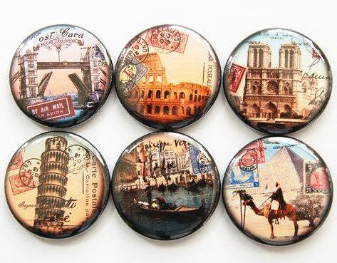 Travel The World Set of Six Magnets - Kelly's Handmade