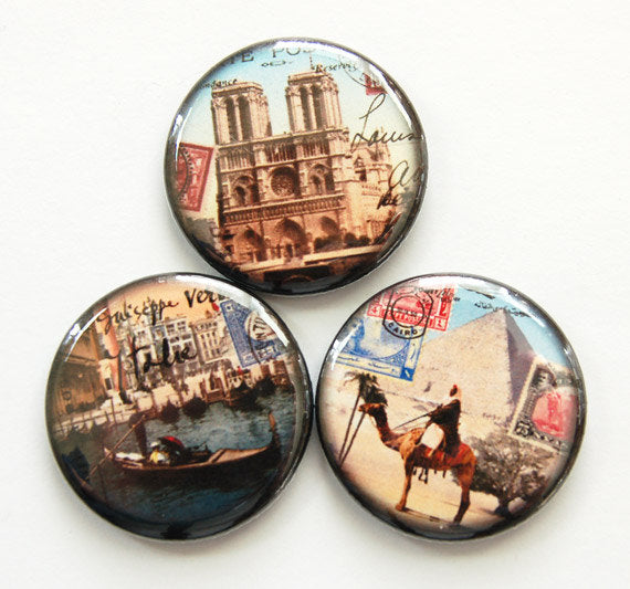 Travel The World Set of Six Magnets - Kelly's Handmade