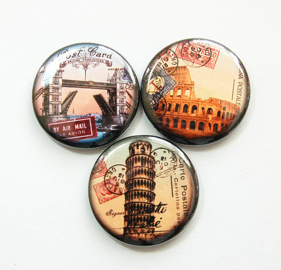 Travel The World Set of Six Magnets - Kelly's Handmade