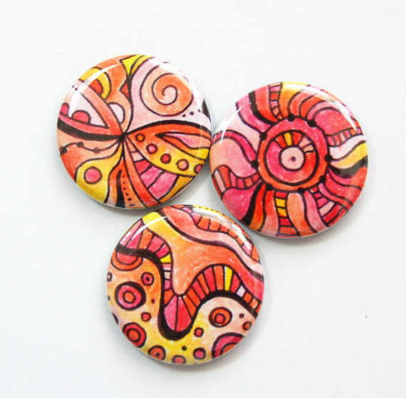 Abstract Design Set of Six Magnets in Orange Pink & Yellow - Kelly's Handmade