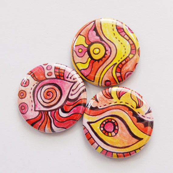 Abstract Design Set of Six Magnets in Orange Pink & Yellow - Kelly's Handmade