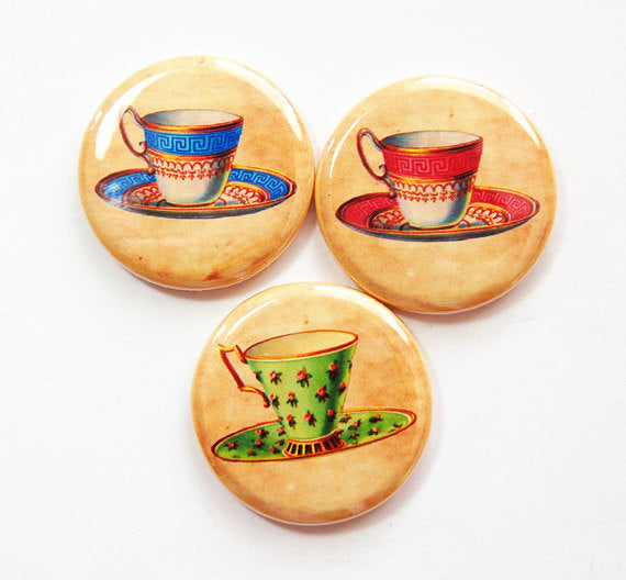 Tea Cups Set of Six Magnets - Kelly's Handmade