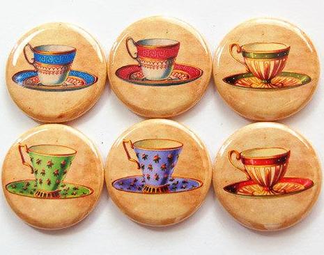 Tea Cups Set of Six Magnets - Kelly's Handmade