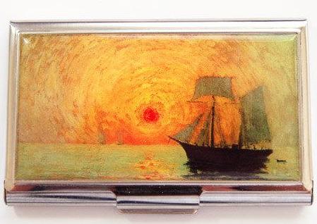 Ship At Sunset Business Card Case - Kelly's Handmade