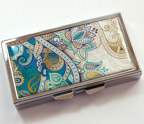 Paisley 7 Day Pill Case in Teal - Kelly's Handmade