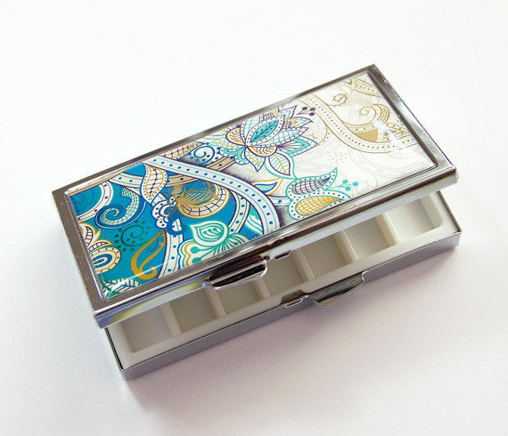 Paisley 7 Day Pill Case in Teal - Kelly's Handmade
