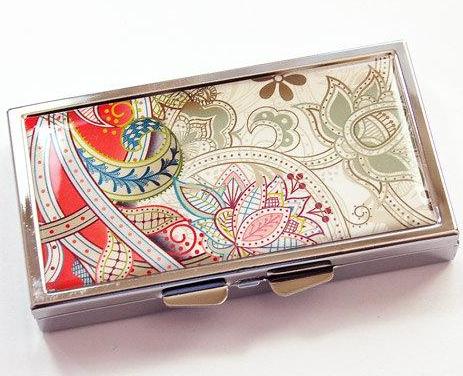 Paisley 7 Day Pill Case in Red - Kelly's Handmade