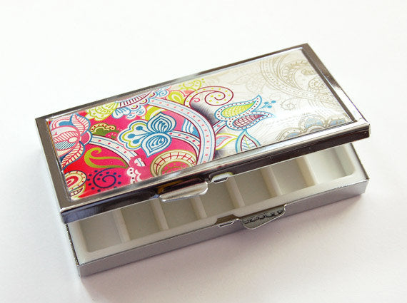 Paisley Print 7 Day Pill Case in Pink - Kelly's Handmade