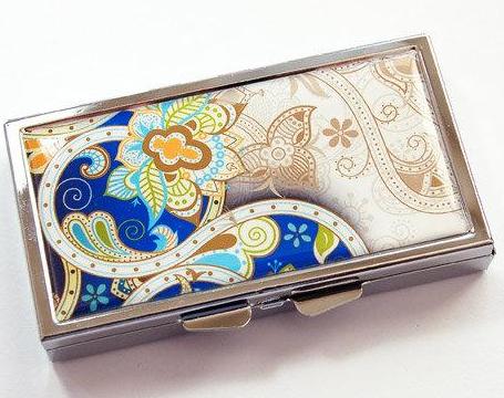 Paisley 7 Day Pill Case in Blue - Kelly's Handmade