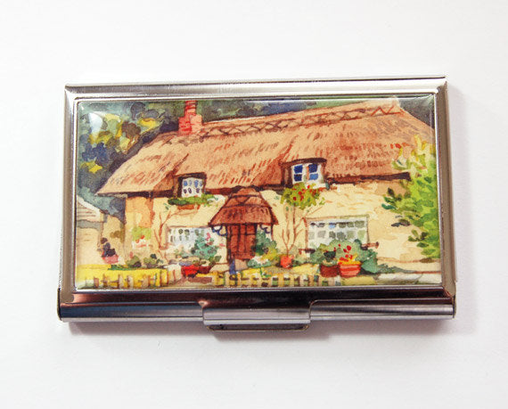 Business Card Case, Card case, business card holder, English Cottage, Stainless steel case, Kellys Magnets (3855) - Kelly's Handmade