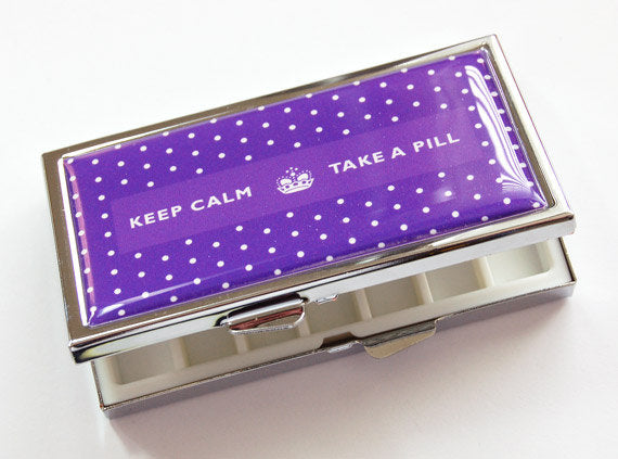 Keep Calm 7 Day Pill Case in Purple Polka Dot - Kelly's Handmade