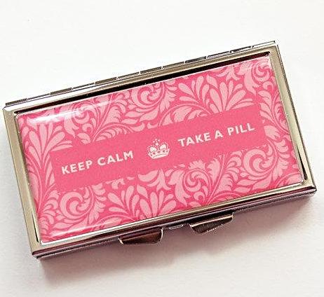 Keep Calm 7 Day Pill Case in Pink Damask - Kelly's Handmade