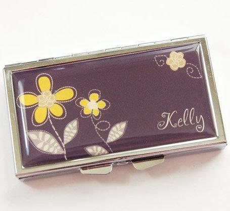 Flower Personalized 7 Day Pill Case in Brown & Yellow - Kelly's Handmade