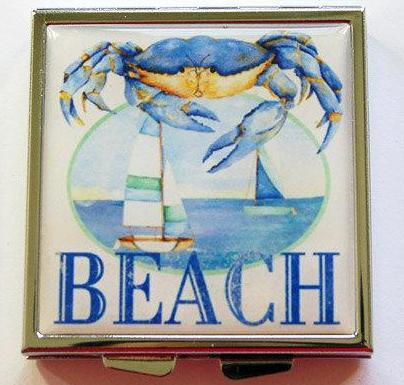 Beach Sailboat Square Pill Case in Blue - Kelly's Handmade