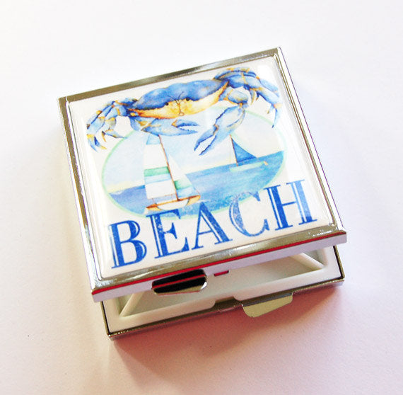 Beach Sailboat Square Pill Case in Blue - Kelly's Handmade