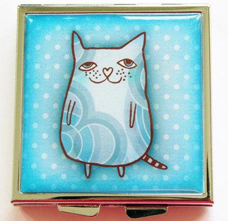 Cat Square Pill Case in Blue - Kelly's Handmade