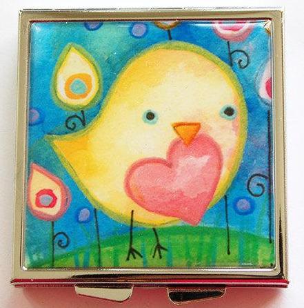 Bird With Heart Square Pill Case - Kelly's Handmade