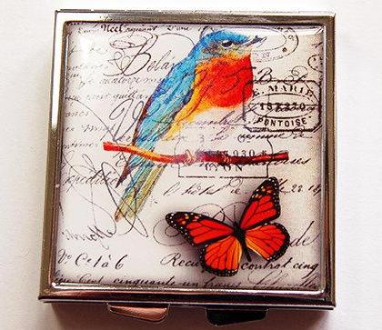 Bird & Butterfly Square Pill Case - Kelly's Handmade