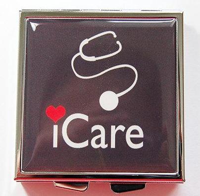 iCare Square Pill Case in Black - Kelly's Handmade