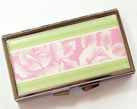 Floral Ribboned 7 Day Pill Case in Pink & Green - Kelly's Handmade