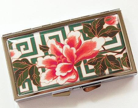 Floral Geometric 7 Day Pill Case in Green & Pink - Kelly's Handmade