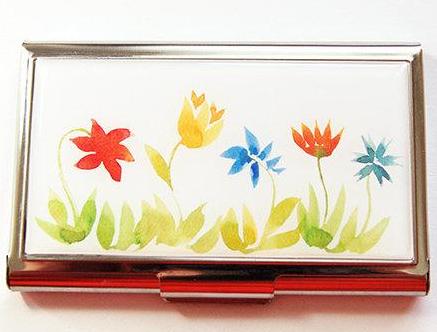 Watercolor Wildflowers Business Card Case - Kelly's Handmade