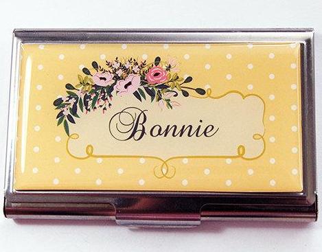 Floral Polka Dot Business Card Case in Yellow - Kelly's Handmade