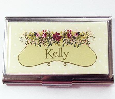 Floral Polka Dot Business Card Case in Pale Green - Kelly's Handmade