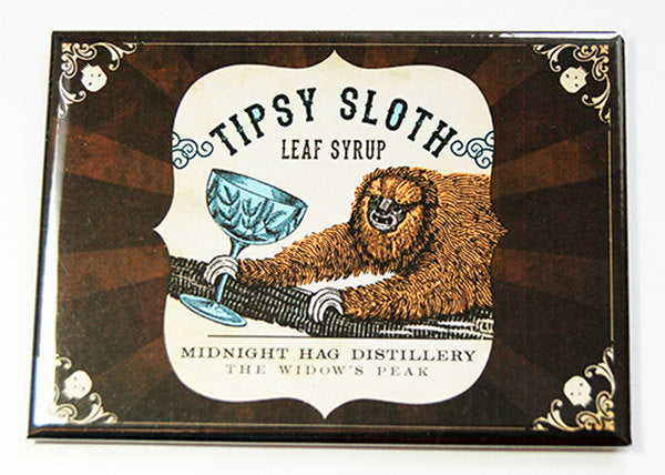 Tipsy Sloth Leaf Syrup Rectangle Magnet - Kelly's Handmade