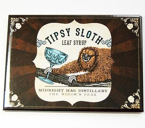 Tipsy Sloth Leaf Syrup Rectangle Magnet - Kelly's Handmade