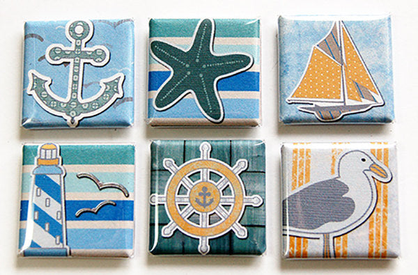 Seaside Square Set Of Six Magnets - Kelly's Handmade