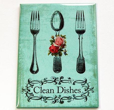 Cutlery Clean Dishes Dishwasher Magnet in Green - Kelly's Handmade